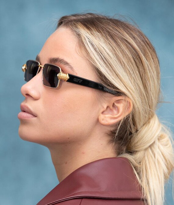 FERRE vintage Sunglasses rectangular oval gold bl… - image 6