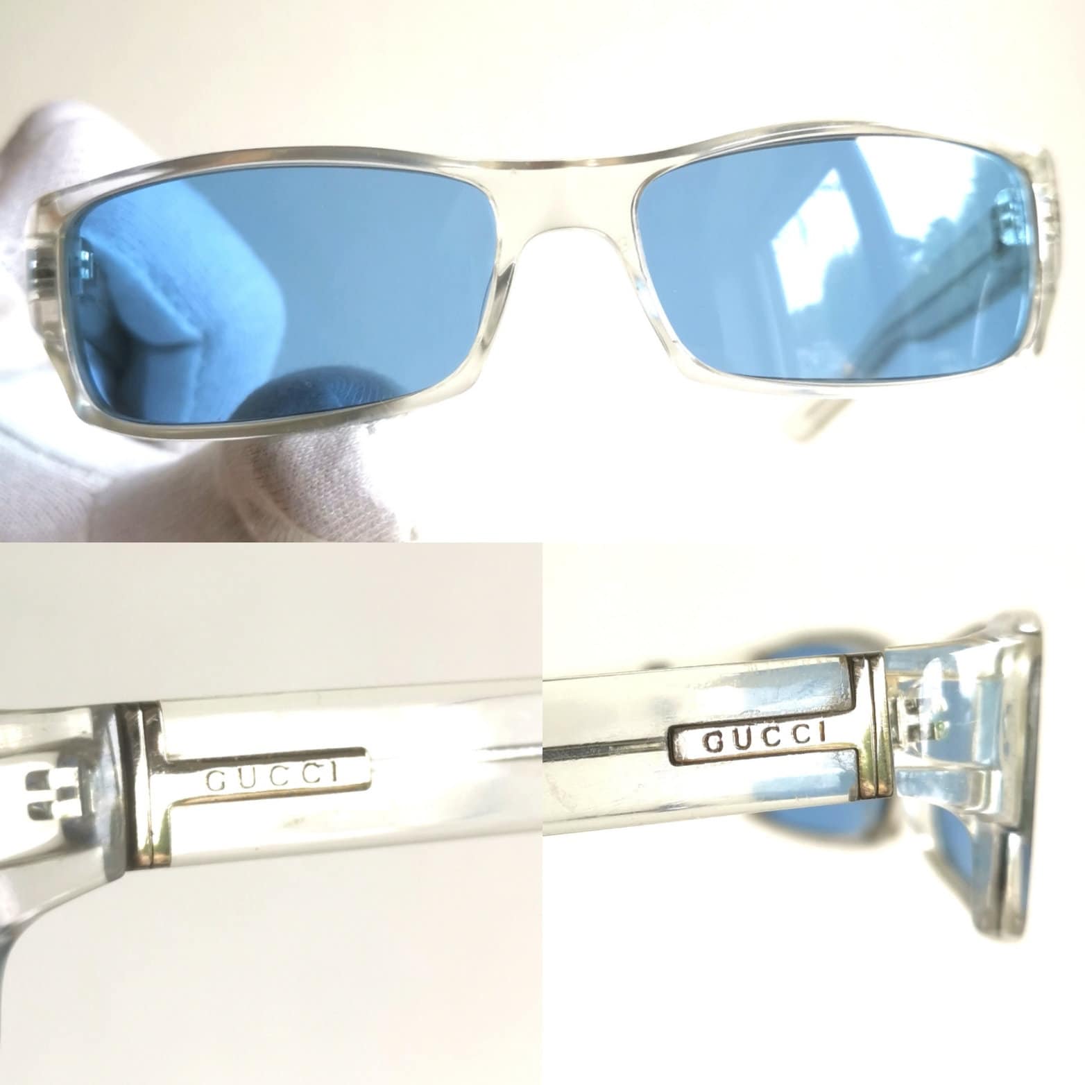 小物 GUCCI Unisex Vintage Designer Sunglasses GUCCI Vintage Sunglasses Clear Silver Oval GG1444 Small Frame