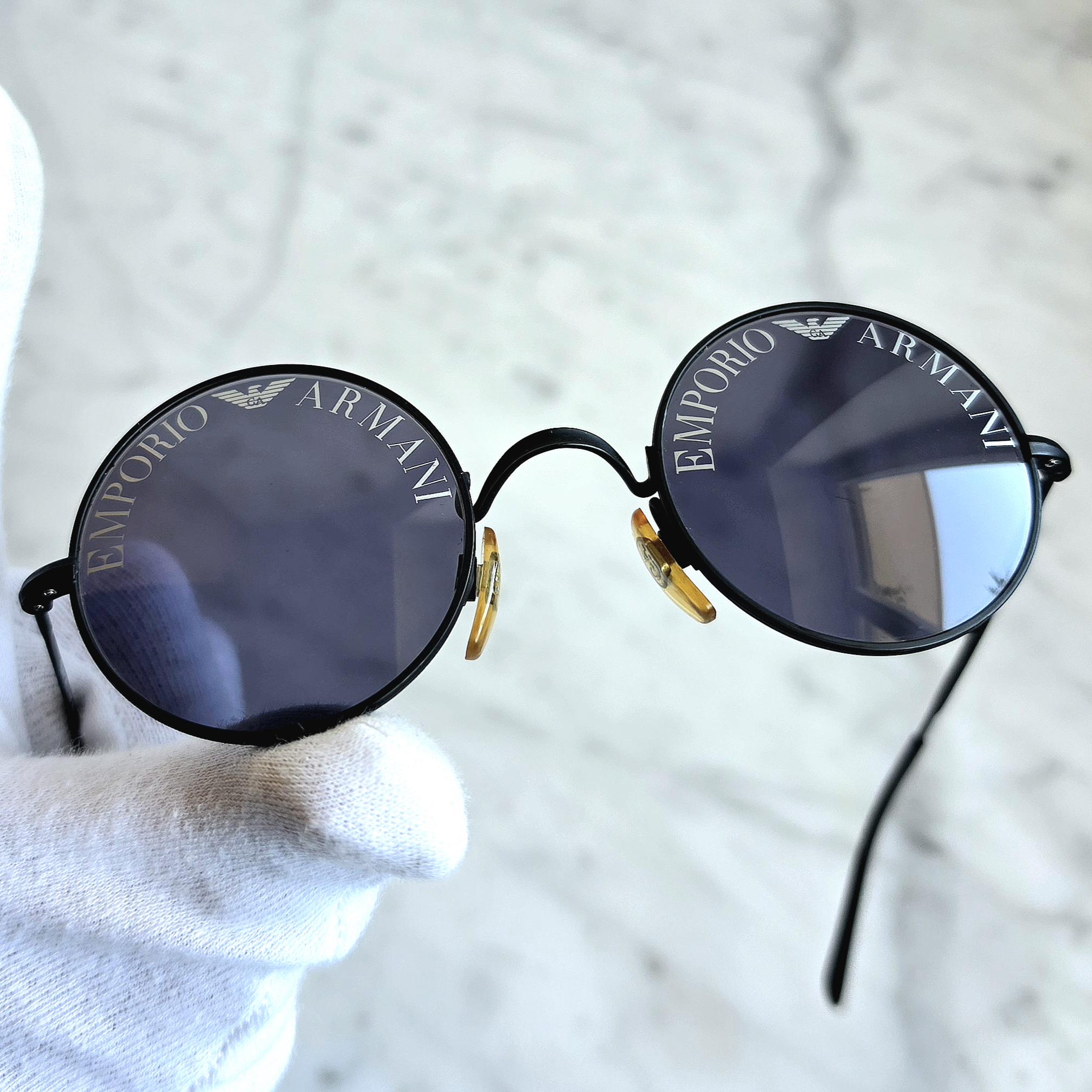 ARMANI Vintage Sunglasses Small Round Black Silver Giorgio Emporio