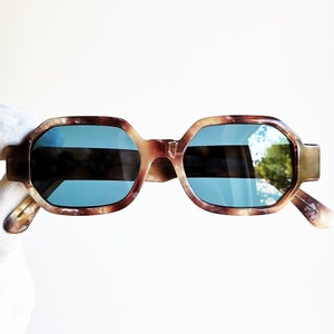 Octagon vintage Sunglasses rare square ROBERT La ROCHE marbled steampunk goth avant garde Migos Rihanna Kylie Jenner new blue lens NOS 90s