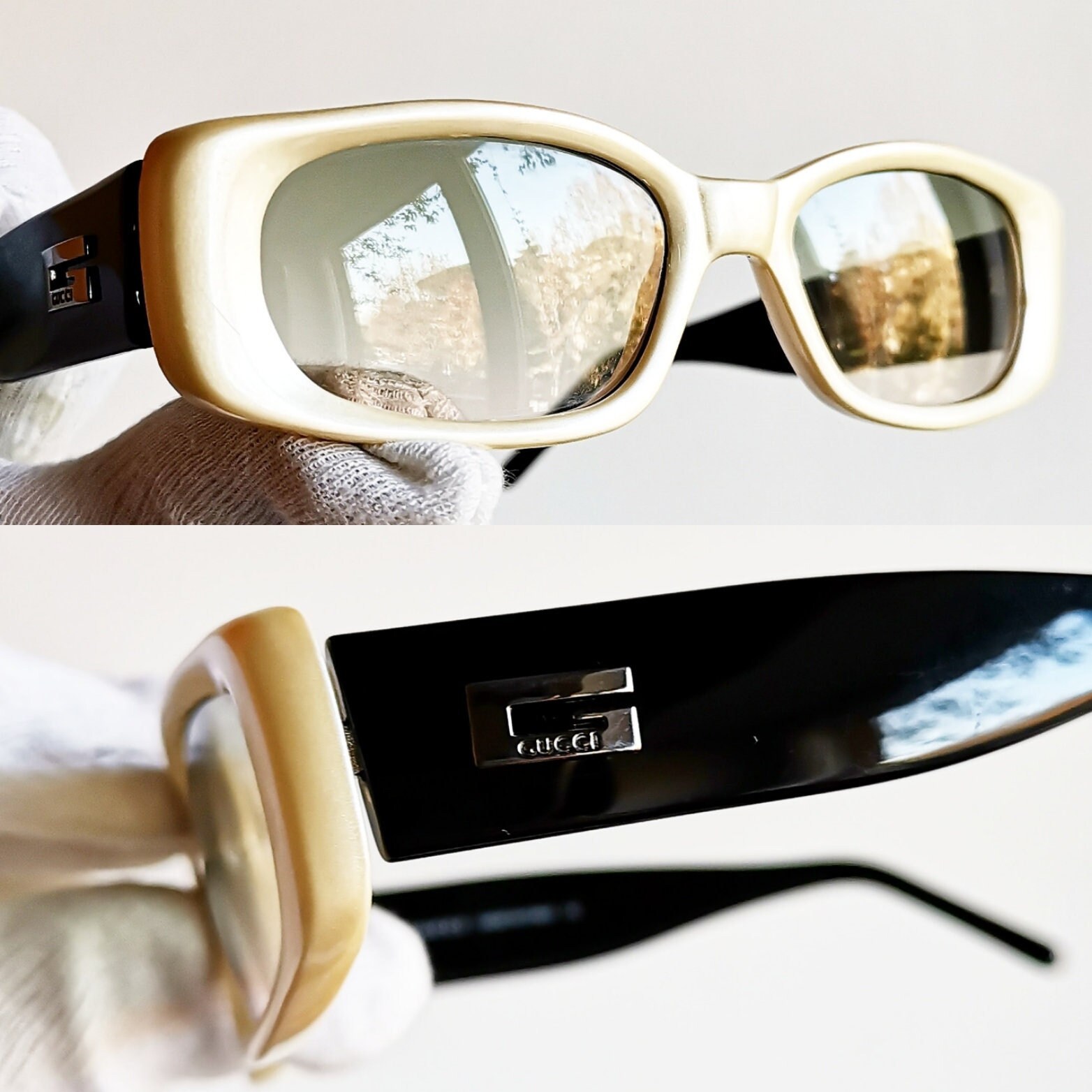 GUCCI Vintage Sunglasses Rare White Pearl Black GG2409/N/S