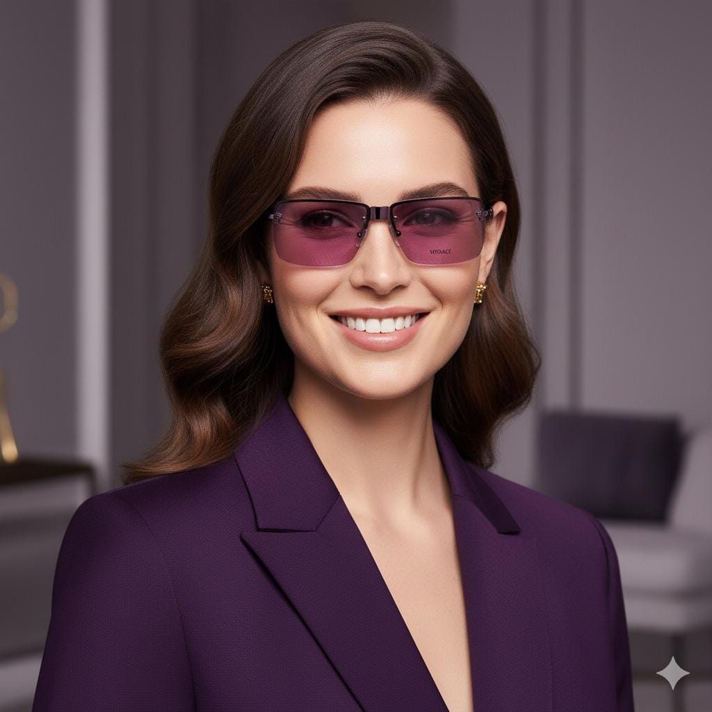 VERSACE Vintage Sunglasses Squared Purple Pink Lenses Silver