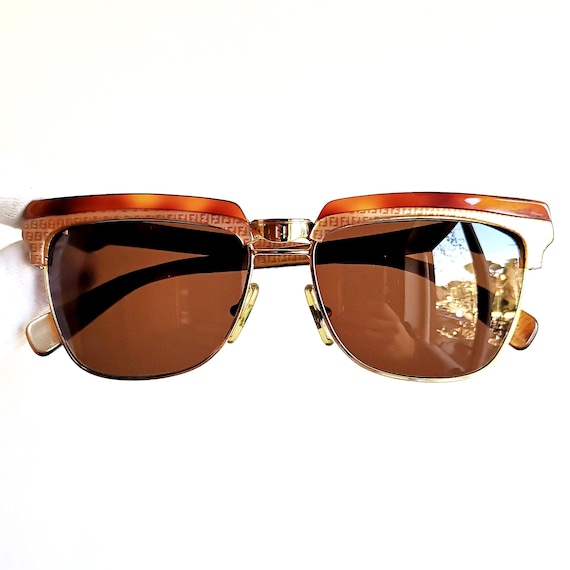 FENDI Vintage Sunglasses Square FF Gold Brown Frame 80s 90s by