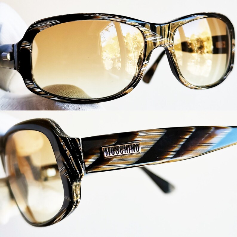 Gafas de sol vintage MOSCHINO Yeezy con rayas de cebra y cuerno animalier M3648-S con montura ovalada de los años 90 imagen 2