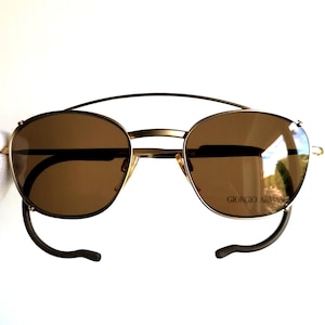 ARMANI vintage sunglasses clip on squared gold brown preppy classic iconic frame Emporio Giorgio 202 new NOS 90s y2k spring flex cable arms