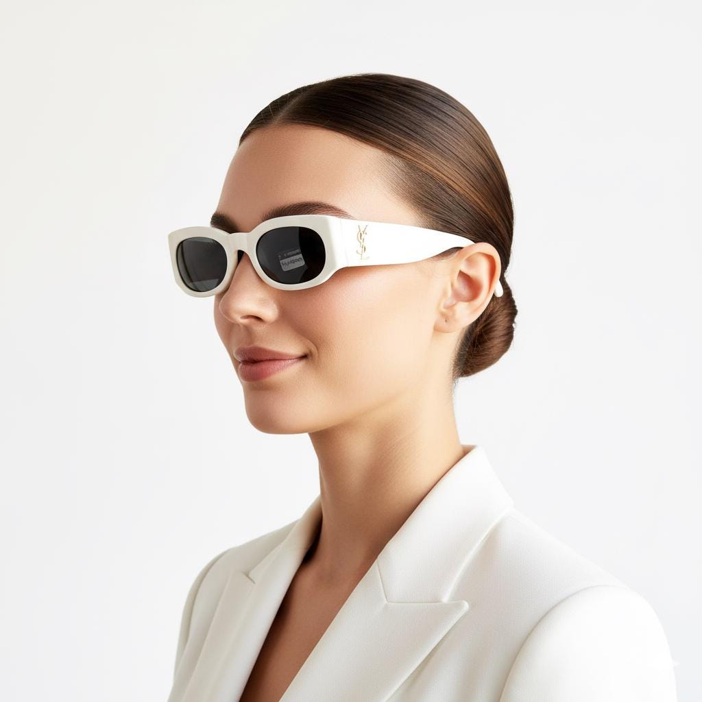 YVES SAINT LAURENT Vintage Sunglasses Ysl White 6545 Frame Gold