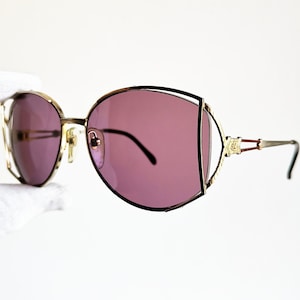 Oversize vintage sunglasses rare round squared gold big diva frameless rimless SOPHIA LOREN frame Rihanna Lady Gaga new purple lens 70s 80s