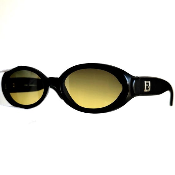 FENDI Vintage Sunglasses Black Silver Oval Yellow Green 90s  display picture 3