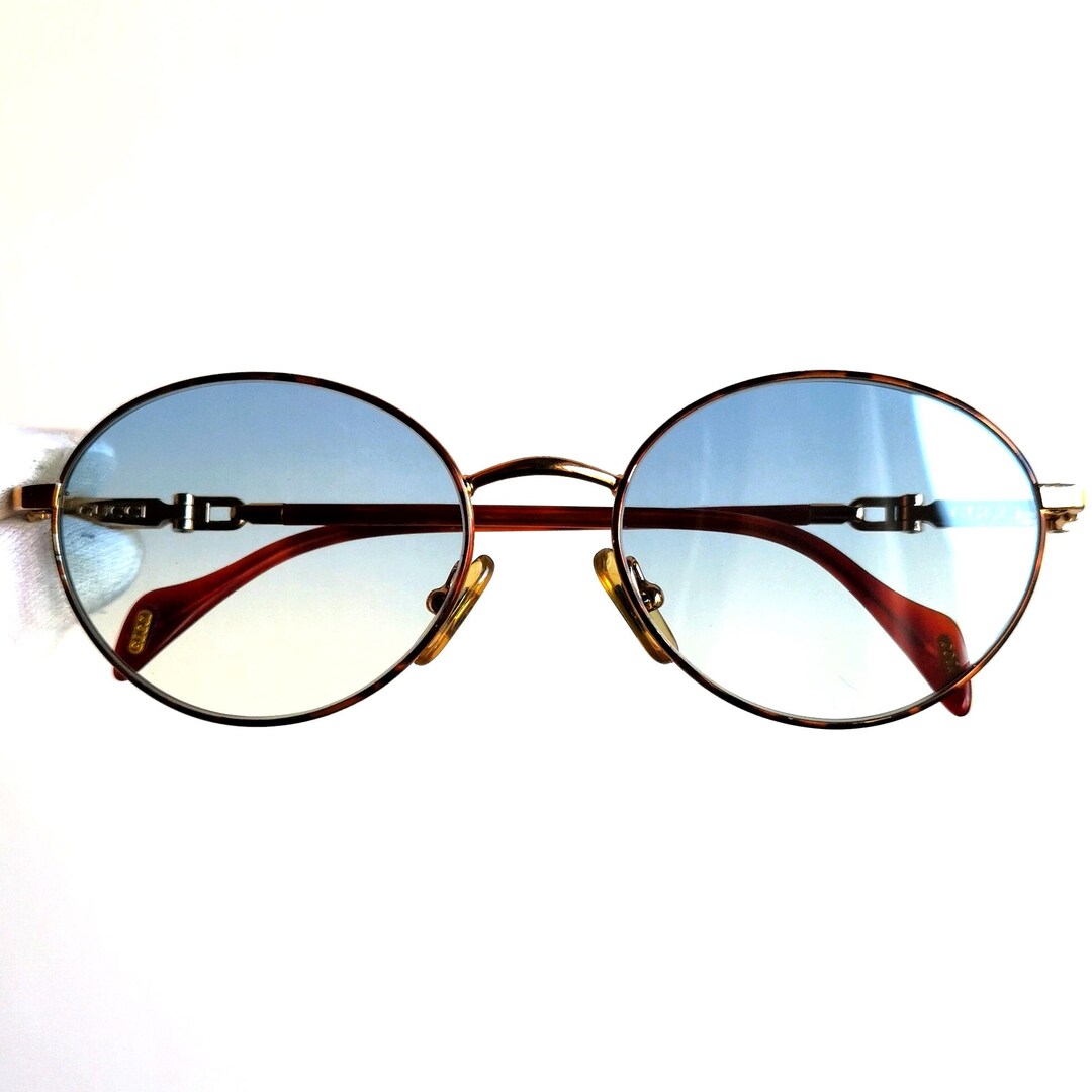 Lunettes de soleil rondes GUCCI ovales vintage dorées écaille