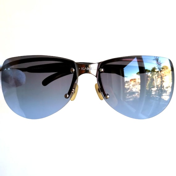 CHANEL シャネル サングラス 4138 CHANEL Sunglasses Vintage Silver Aviator Gray Frameless 4010 Blue