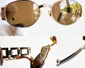 FENDI Vintage Sunglasses Oval Gold Silver Copper Bronze
