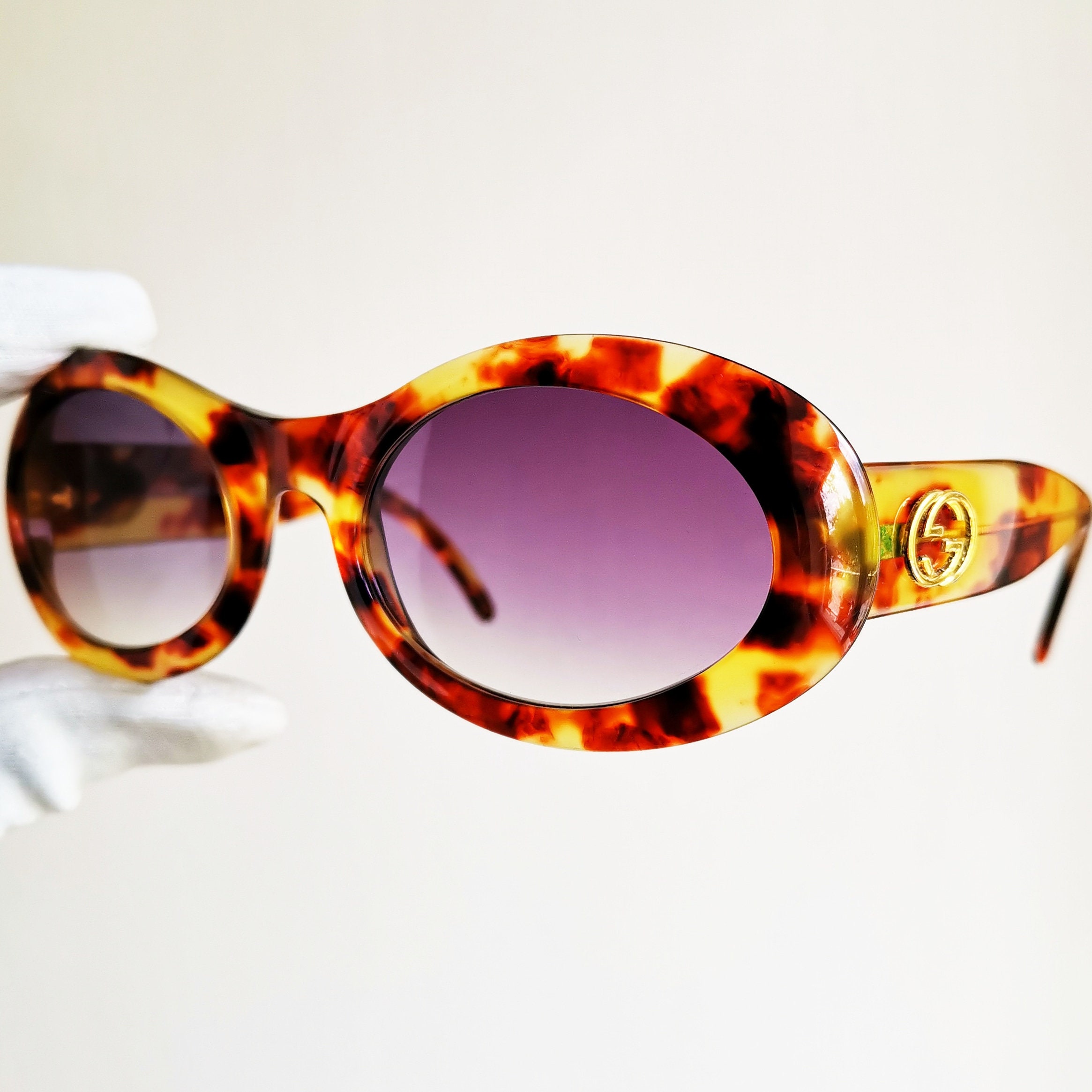 GUCCI Vintage Sunglasses Oval Gold Tortoise Brown Frame GG2400/N/S