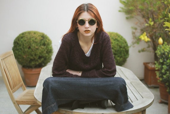 Valentino OLIVER SHADES Vintage Sunglasses Gray Dark Black Round