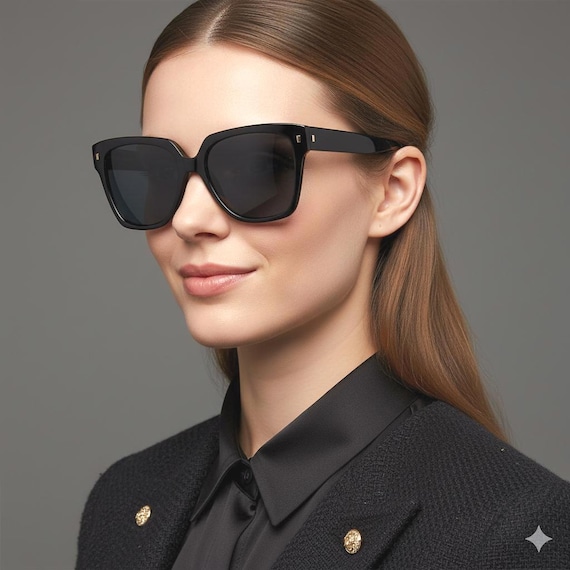 YVES SAINT LAURENT Vintage Sunglasses Square Black Gold Oversize