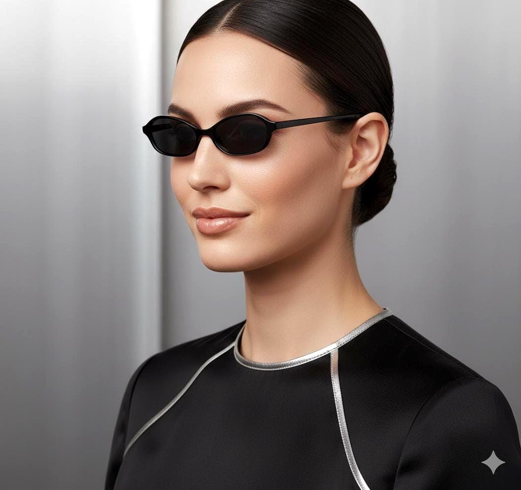 OLIVER PEOPLES Small Vintage Sunglasses Oval Squared Ninette Black