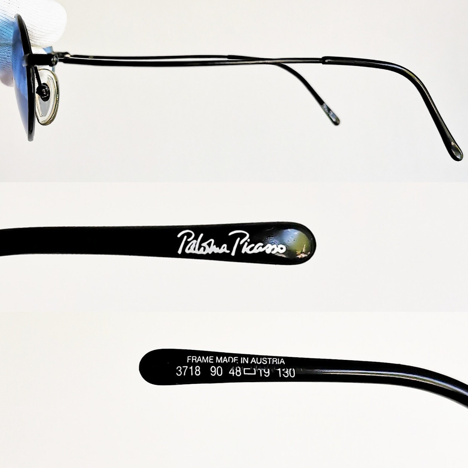 Vintage Paloma Picasso Sunglasses Womens Black Oval Frame 90s Designer w/ Case PALOMA PICASSO Vintage Sunglasses Oval Black 3718 Rhinestone  main image 4