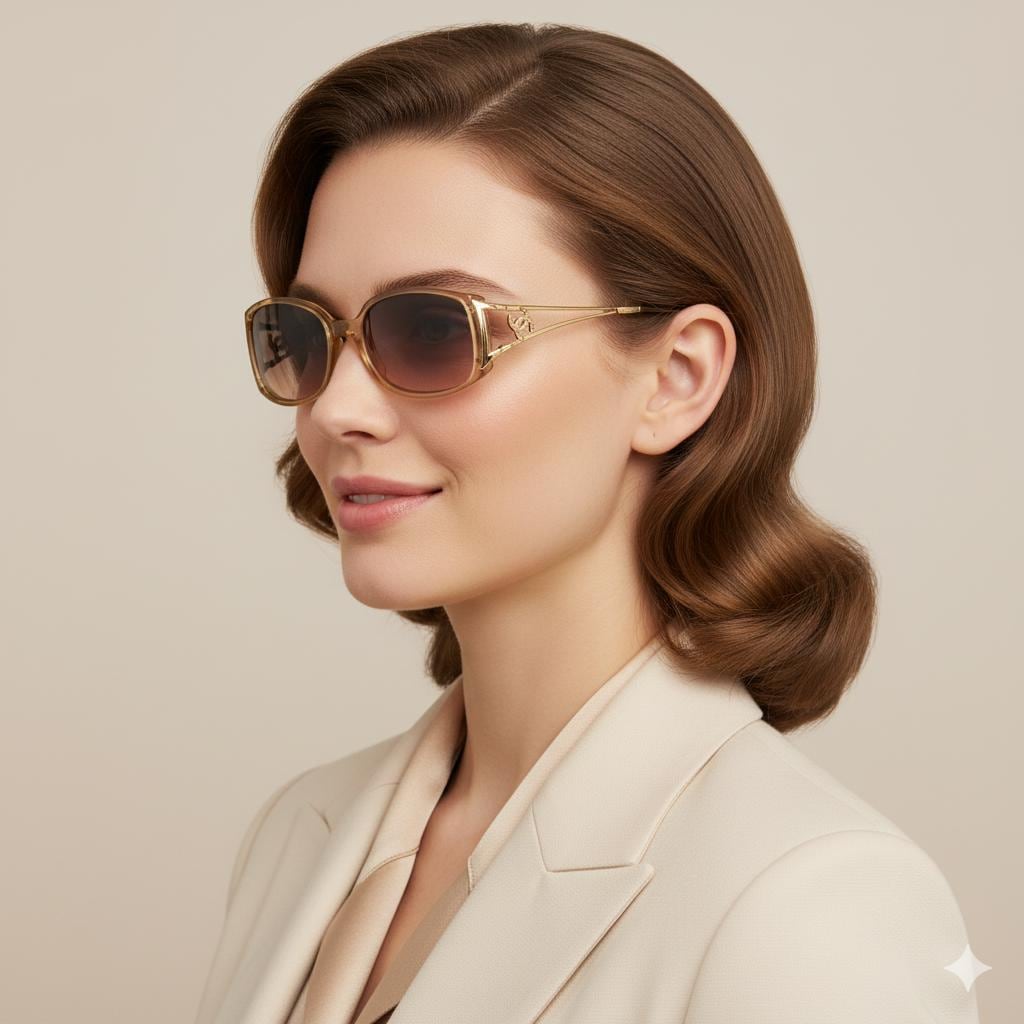 CHANEL Vintage Sunglasses Gold Oval Square Rhinestone Frame 3066-B