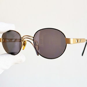 ARMANI vintage Sunglasses rare oval round gold eagle giorgio emporio steampunk goth brown 023s frame  Migos Tupac Rihanna New gray lens 90s