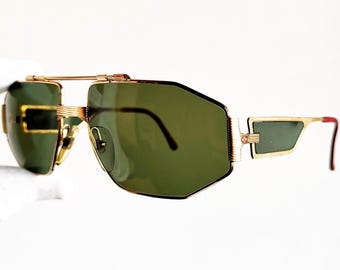 CHRISTIAN DIOR Monsieur 2427 vintage sunglasses  square aviator gold green pilot tank santos frame oversize Migos  90s 4 lenses