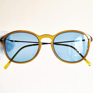 ARMANI vintage sunglasses rare oval round yellow silver 90s Johnny Depp frame Emporio Giorgio GA635 Migos steampunk new light blue lens y2k