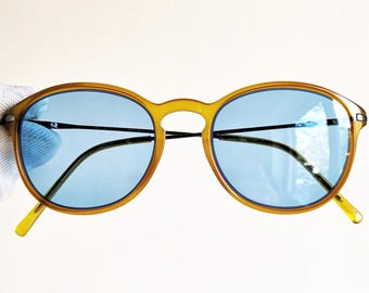 ARMANI vintage sunglasses rare oval round yellow silver 90s Johnny Depp frame Emporio Giorgio GA635 Migos steampunk new light blue lens y2k