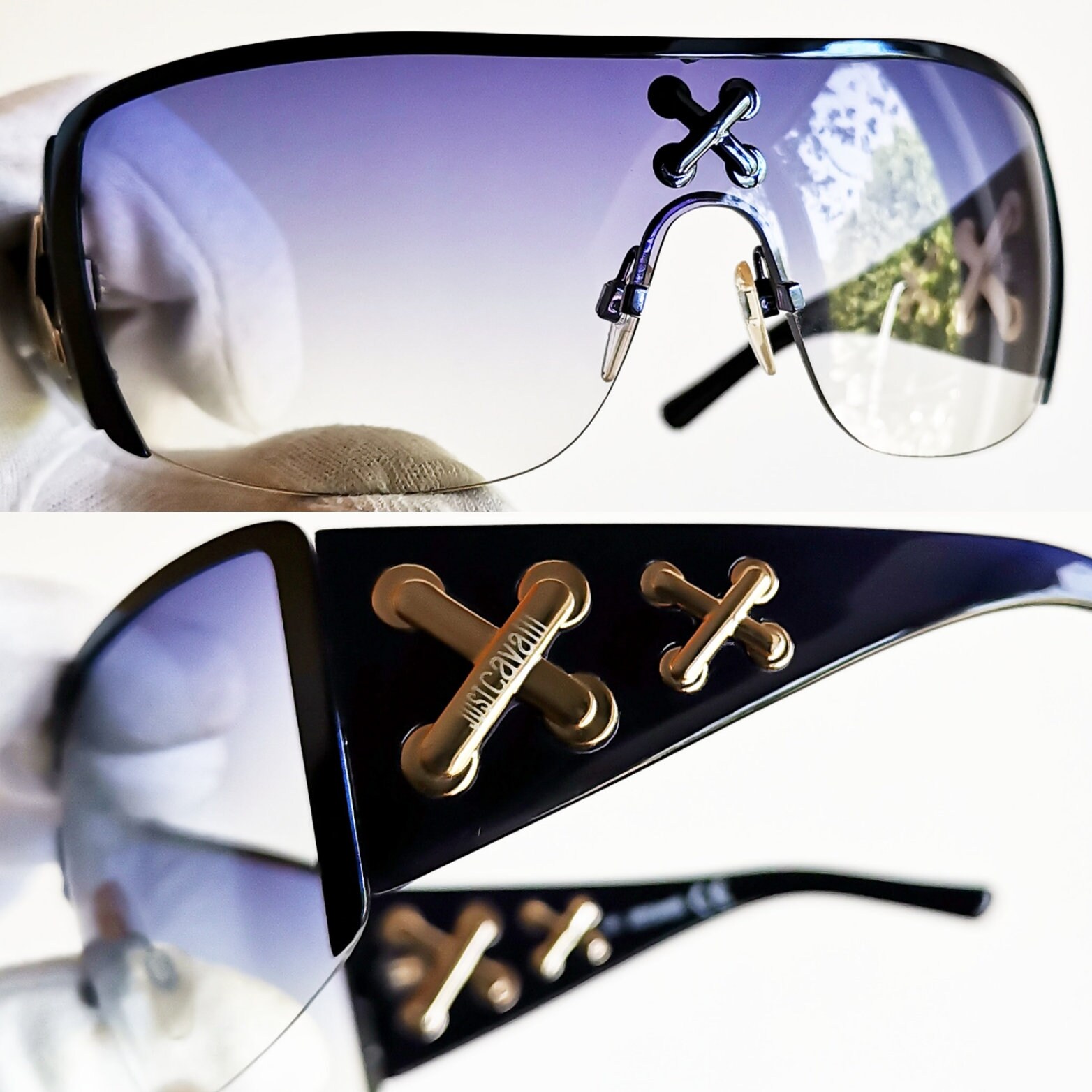 JUST CAVALLI Vintage Sunglasses Oversize Purple Gold Cross  display picture 1
