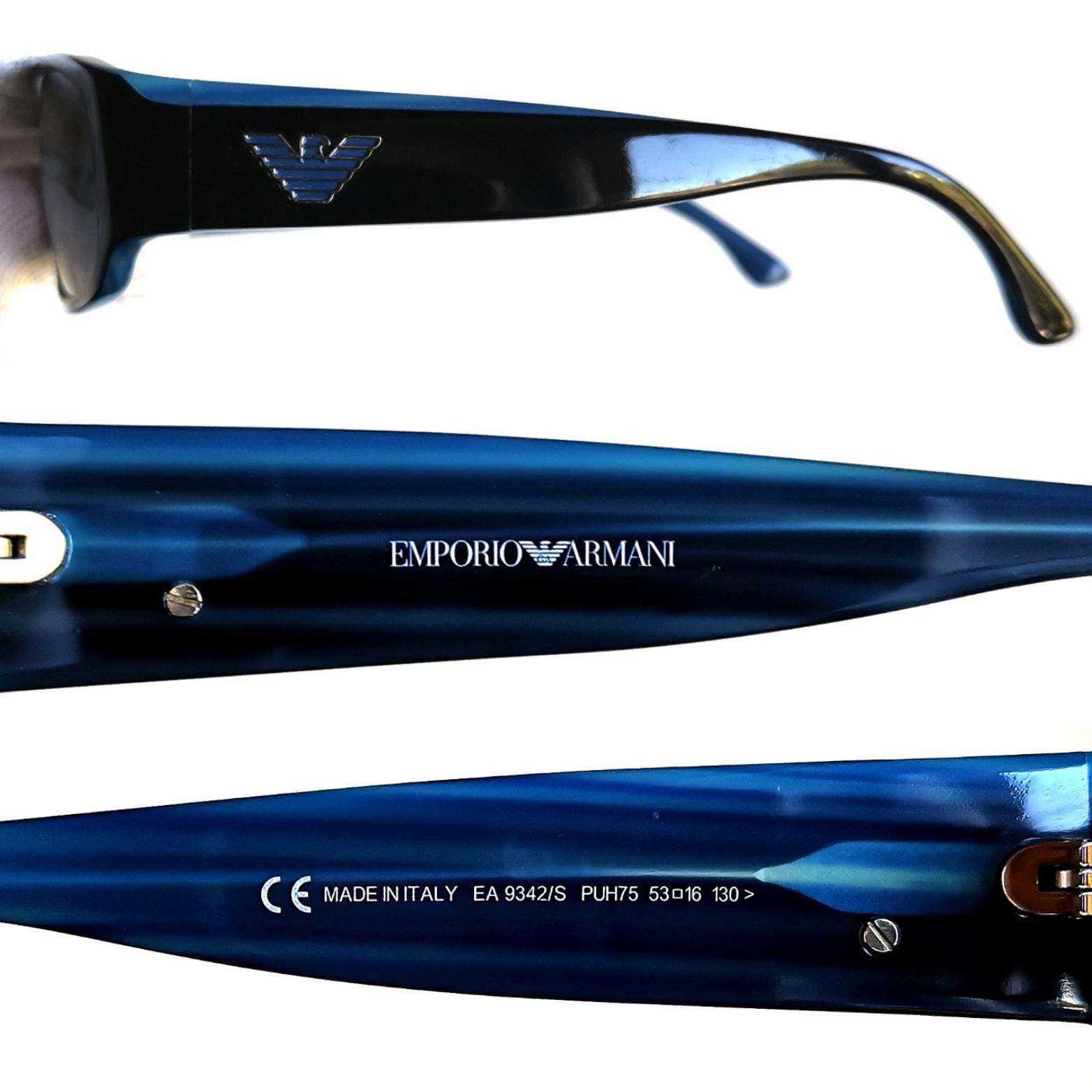 ARMANI Vintage Sunglasses Black Blue Rectangular Oval Giorgio