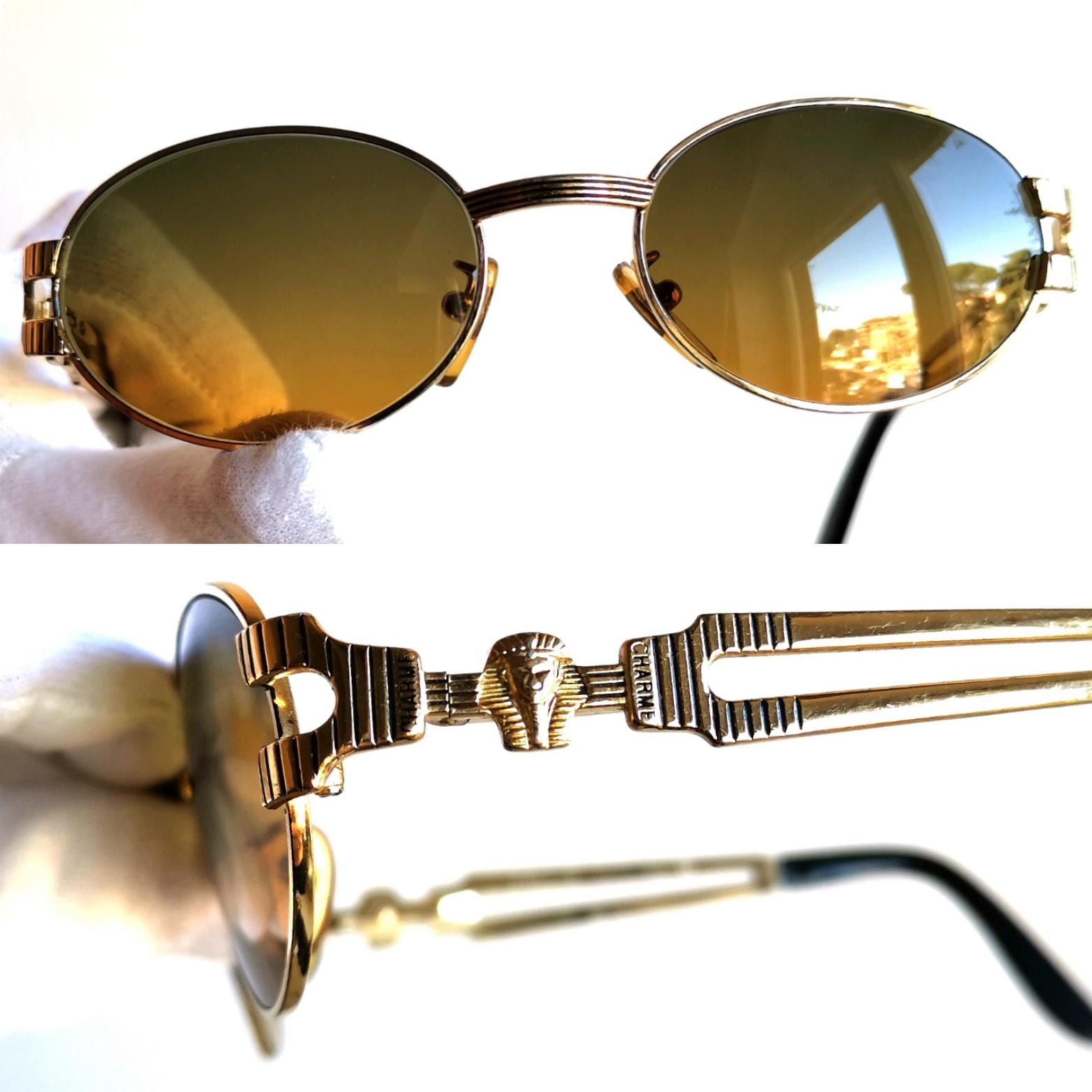 90s Vintage Charme Italy Sunglasses Egyptian pattern NOS Charme MOD. 7522 COL. 120 Vintage Sunglasses hand made  main image 4