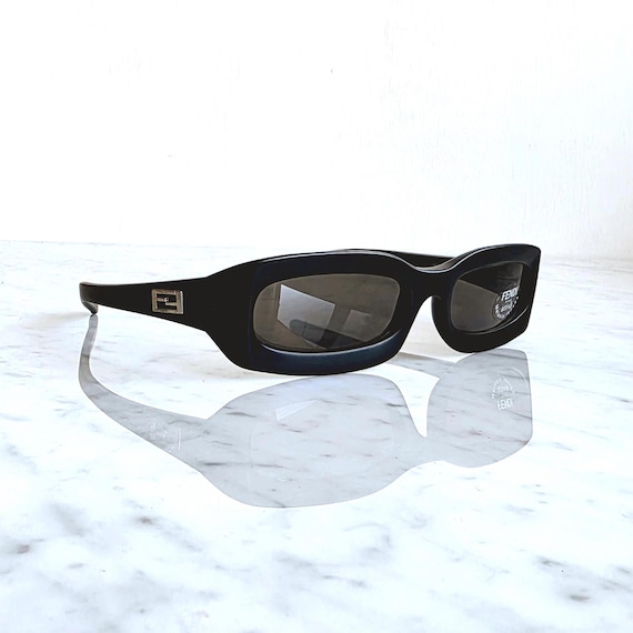 FENDI Vintage Sunglasses Matte Black 7634 FF Silver Logo Frame 90s