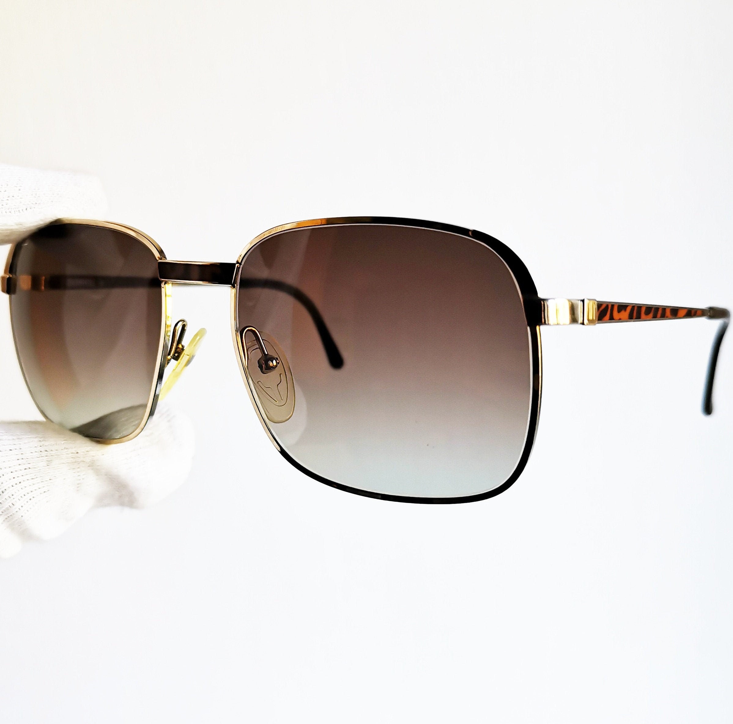 DUNHILL Vintage Sunglasses Rare Squared Gold Aviator Drop