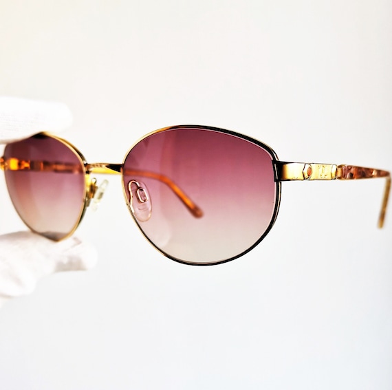 YVES SAINT LAURENT Vintage Sunglasses Oval Gold Brown Studs 