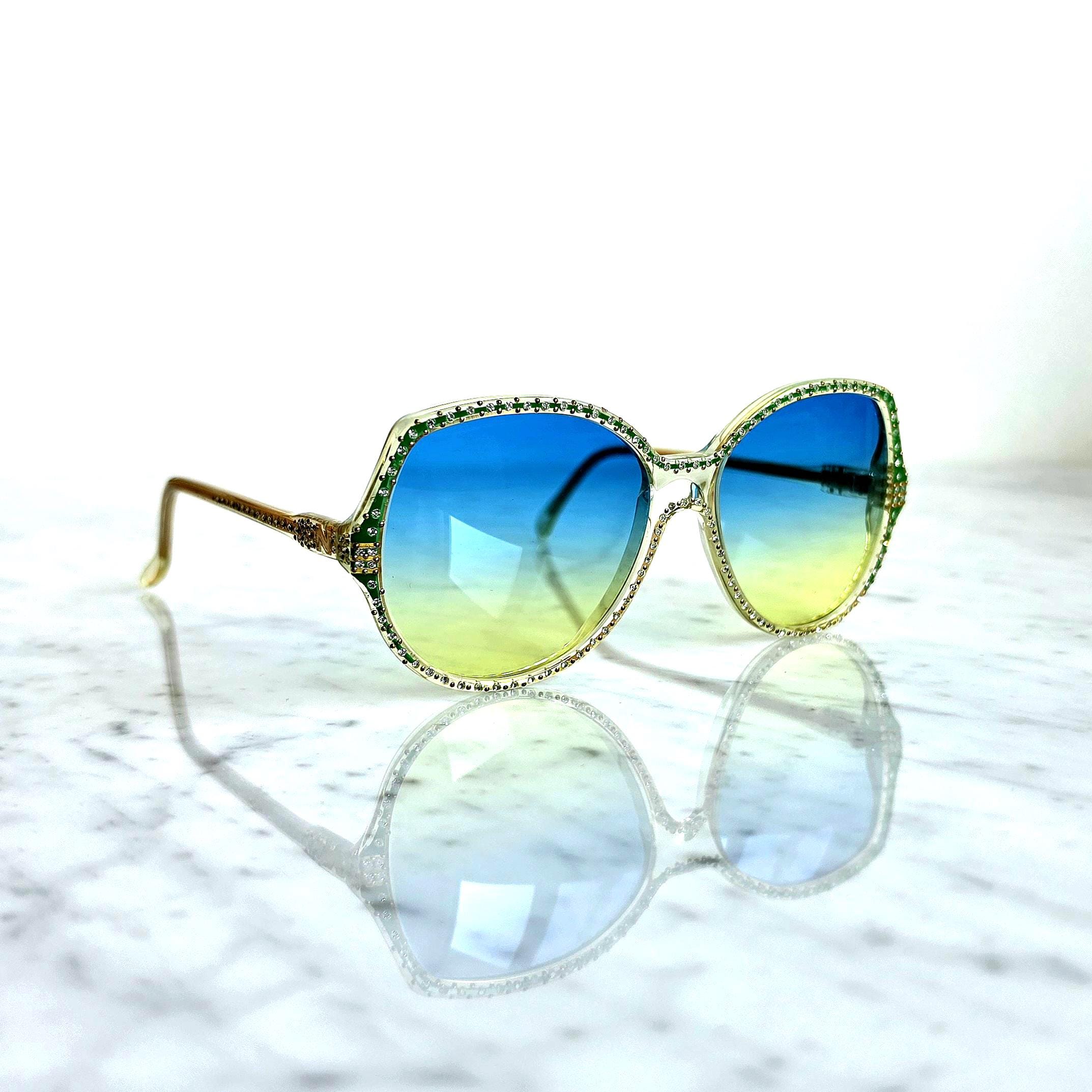 Vintage Nina Ricci Paris Oversized Boho Rhinestone Sunglasses Handmade in France Vintage Nina Ricci Sunglasses: White Frame Rhinestone  main image 3