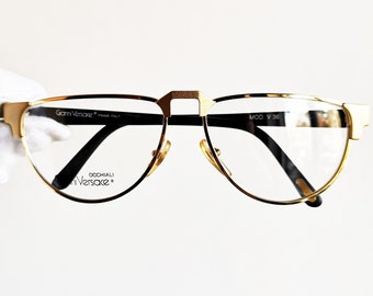 VERSACE vintage Eyewear rare eyeglasses gold black oval Sunglasses aviator Gianni V36 wrap Migos Rihanna 2Chainz frame clear lens New NOS 90