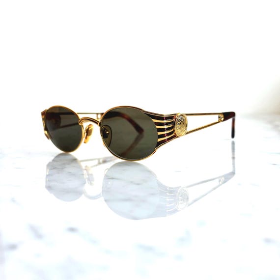 FENDI Vintage Sunglasses Oval Gold FS300 Offset Safety Pin Temple
