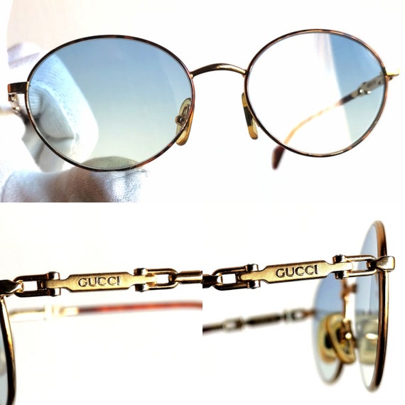 GUCCI round sunglasses vintage oval gold tortoise… - image 2