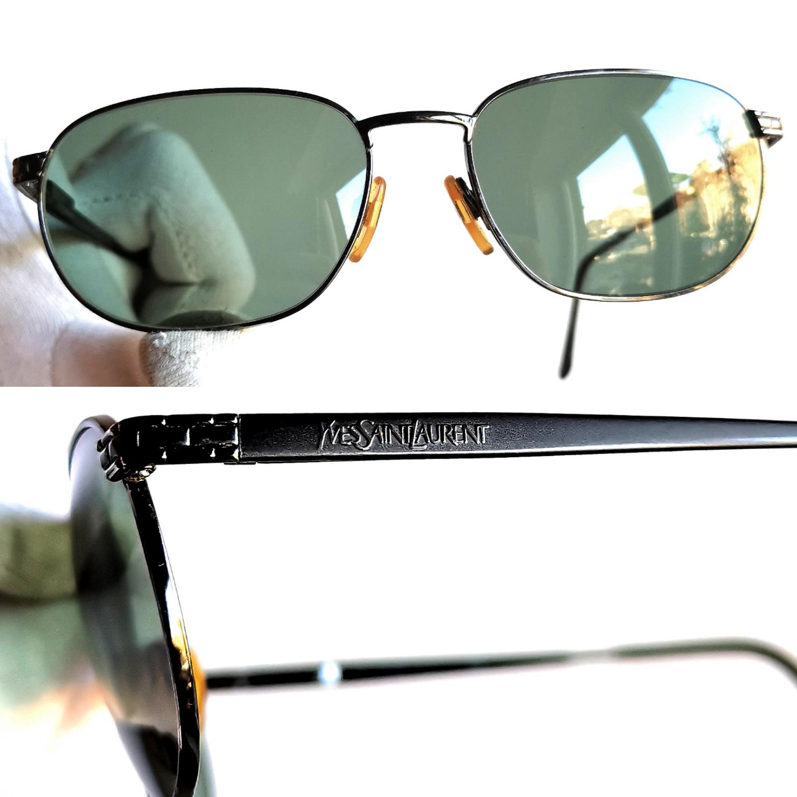 YVES SAINT LAURENT Vintage Sunglasses Silver Gunmetal Oval Aviator
