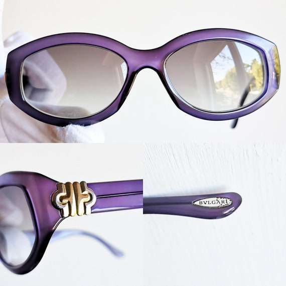 BVLGARI Vintage Sunglasses Oval Purple Gold Silver 812 911 BVLGARI Vintage Sunglasses Oval Purple Gold Silver 812 911