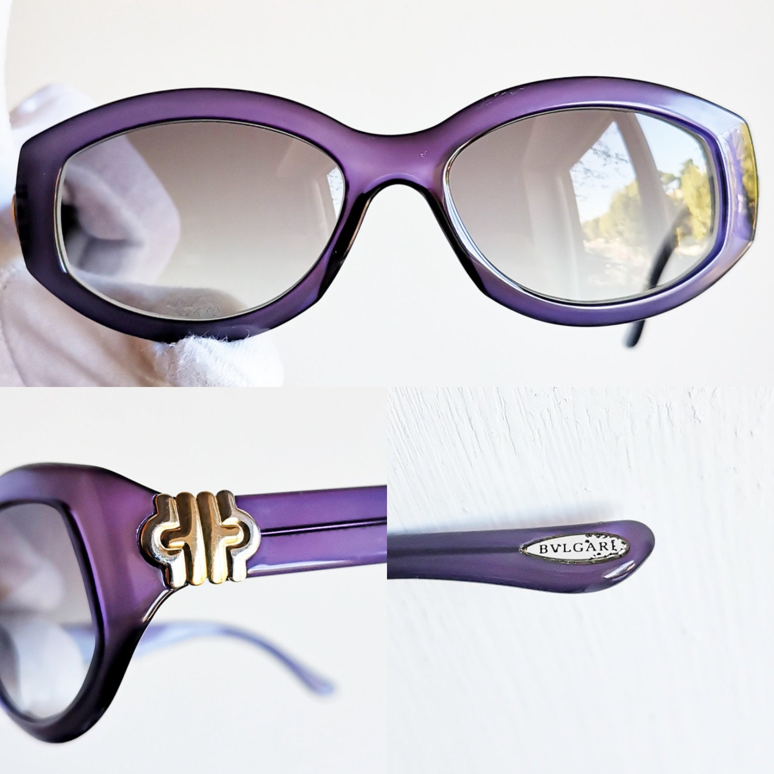 激レア S BVLGARI sunglasses vintage purple BVLGARI Vintage Sunglasses Oval Purple Gold Silver 812 911