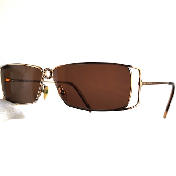 VALENTINO vintage Sunglasses gold rectangular ova… - image 1