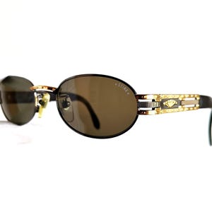 STING vintage Sunglasses rare oval engraved gold black tiny mod goth frame steampunk small Migos Rihanna designer Kylie Kendall Jenner 90s