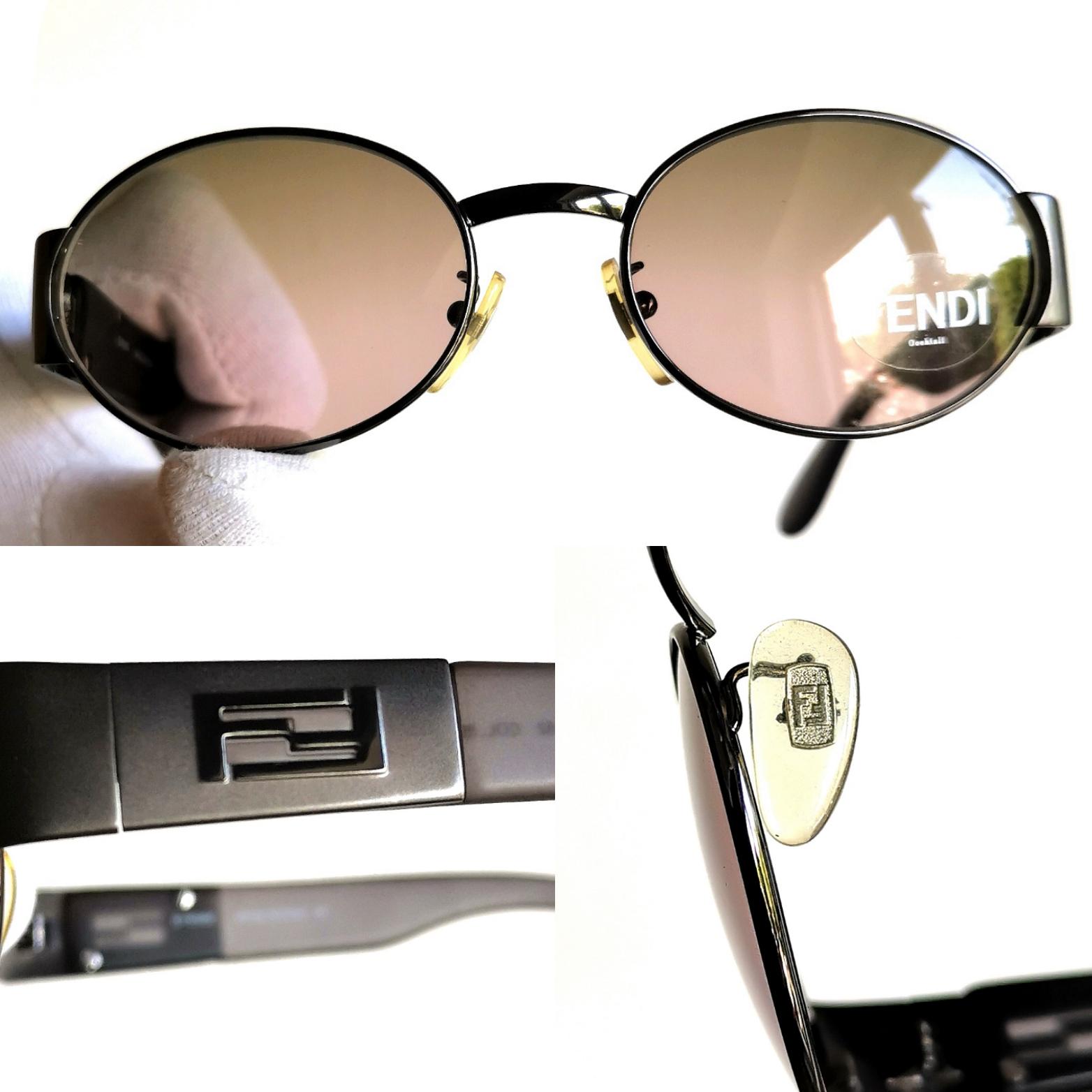 FENDI Vintage Sunglasses Gray Silver Oval SL7209 FF Logo 90s