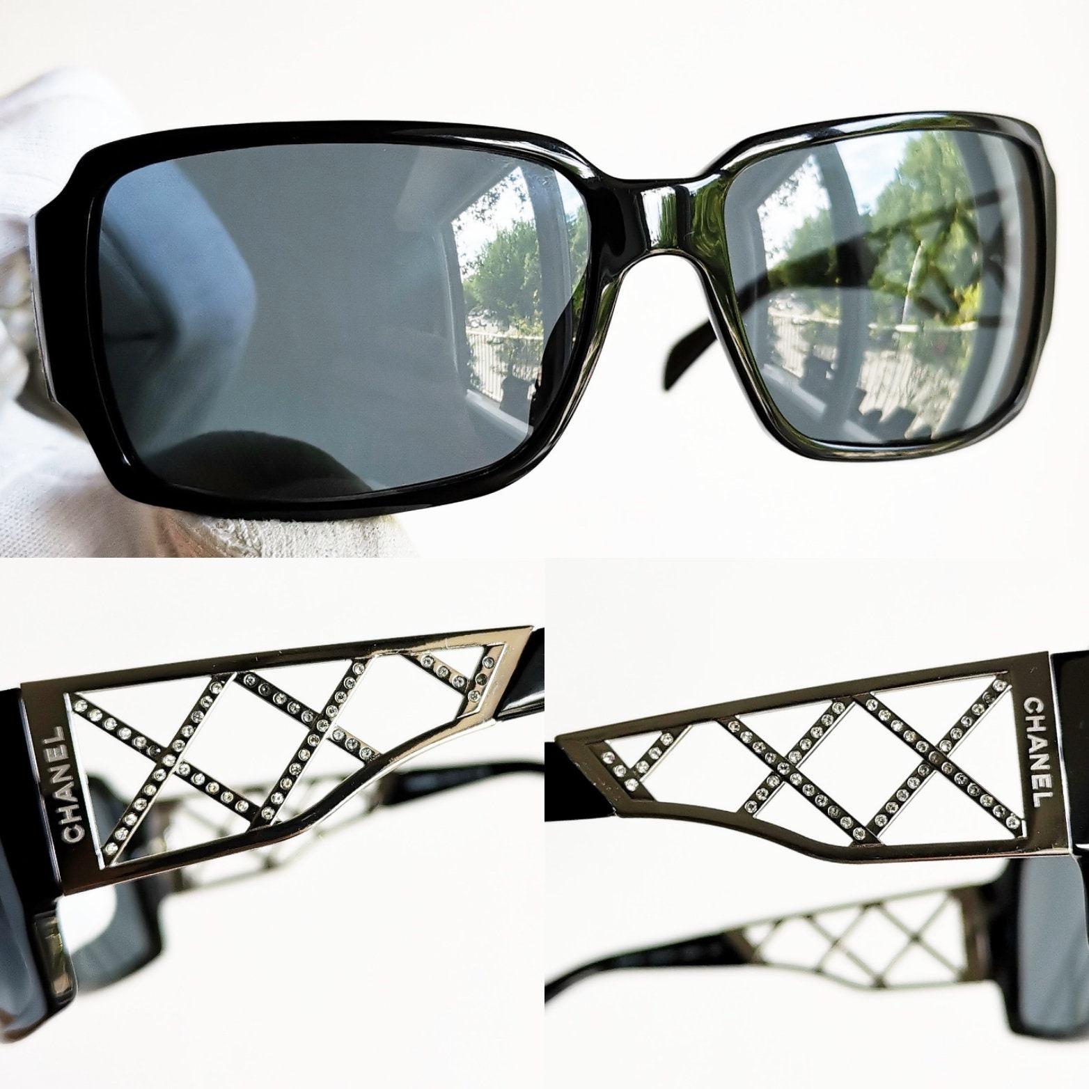 CHANEL Vintage Sunglasses Wrap Black White Rhinestone Silver