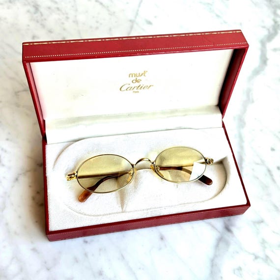 CARTIER Sunglasses Gold Filao Brown Small Vintage New Photochromic