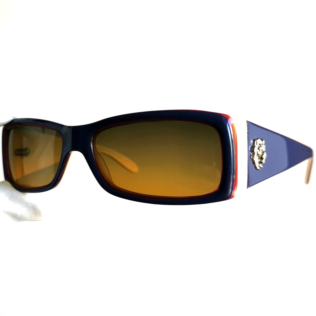 VERSACE Vintage Sunglasses Silver Lion Head Squared Frame