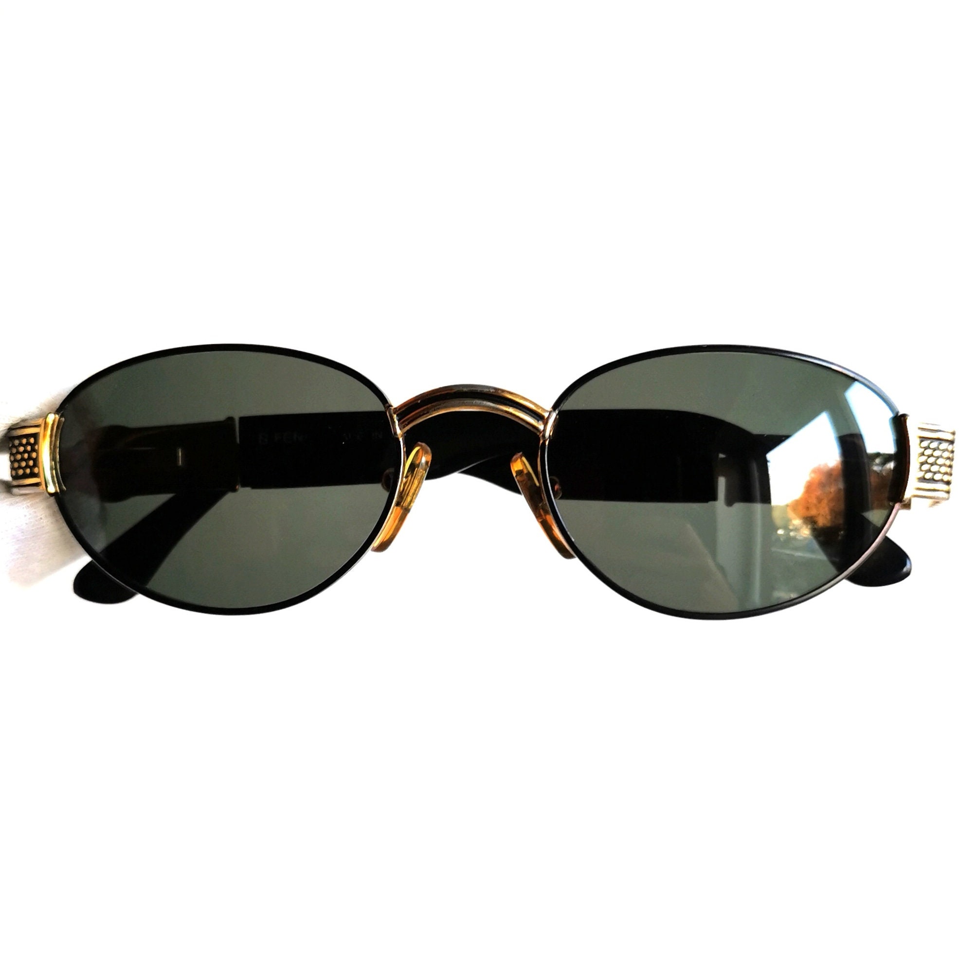 FENDI Vintage Sunglasses Oval Gold Black FS306 Bayonetta
