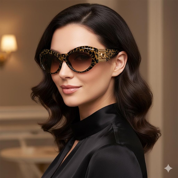 VERSACE Vintage Sunglasses Leopard Cheetah Jaguar Print Animalier