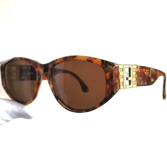 FENDI Vintage Sunglasses Rare Oval Gold Tortoise FS212 Mask