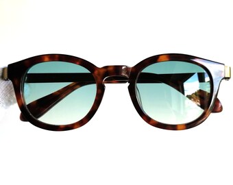 KIO YAMATO Titan sunglasses brown round KP-136U frame brass gold temple Johnny Depp green lens made in Japan designer Bella Hadid Brad Pitt