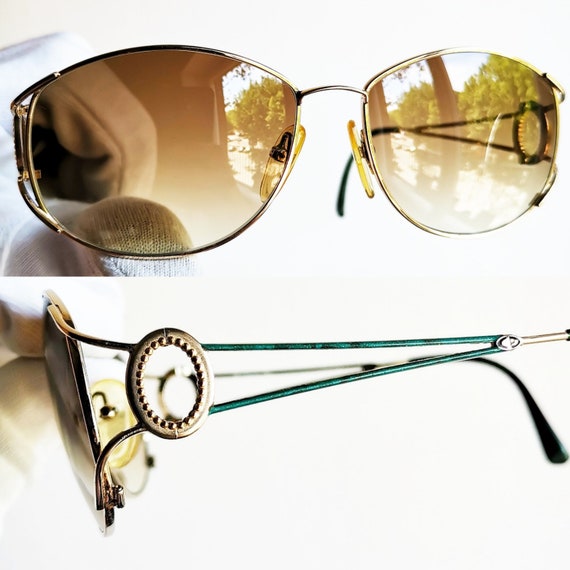 DIOR vintage sunglasses rare oval gold green 2857… - image 3