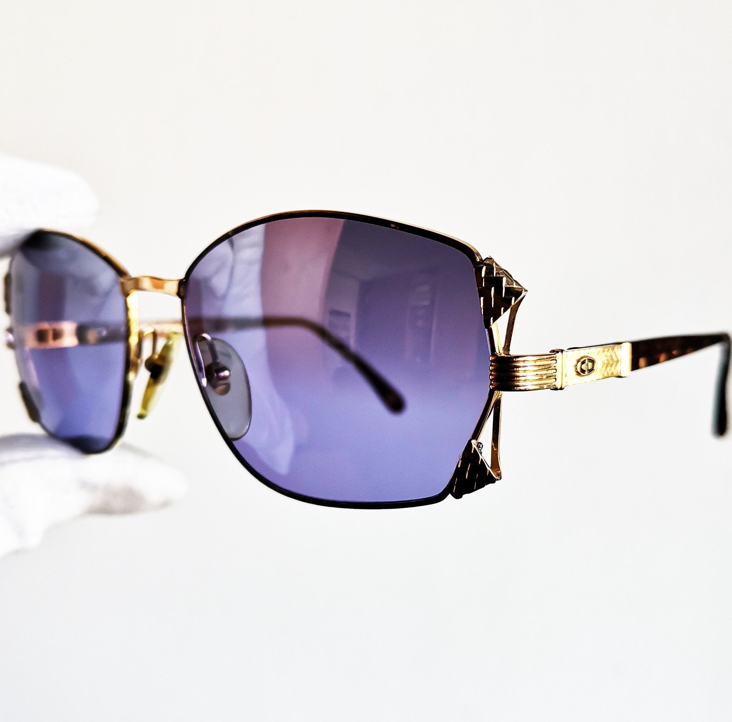 DIOR Vintage Sunglasses Gold Band Squared Aviator Purple  display picture 2